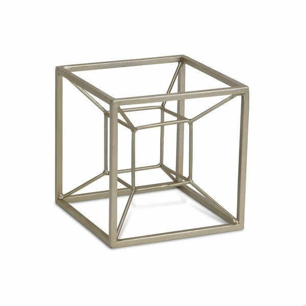 Homeroots 6 x 6 x 6 in. Champagne Metal 3D Cube Decorative Sculpture 399638